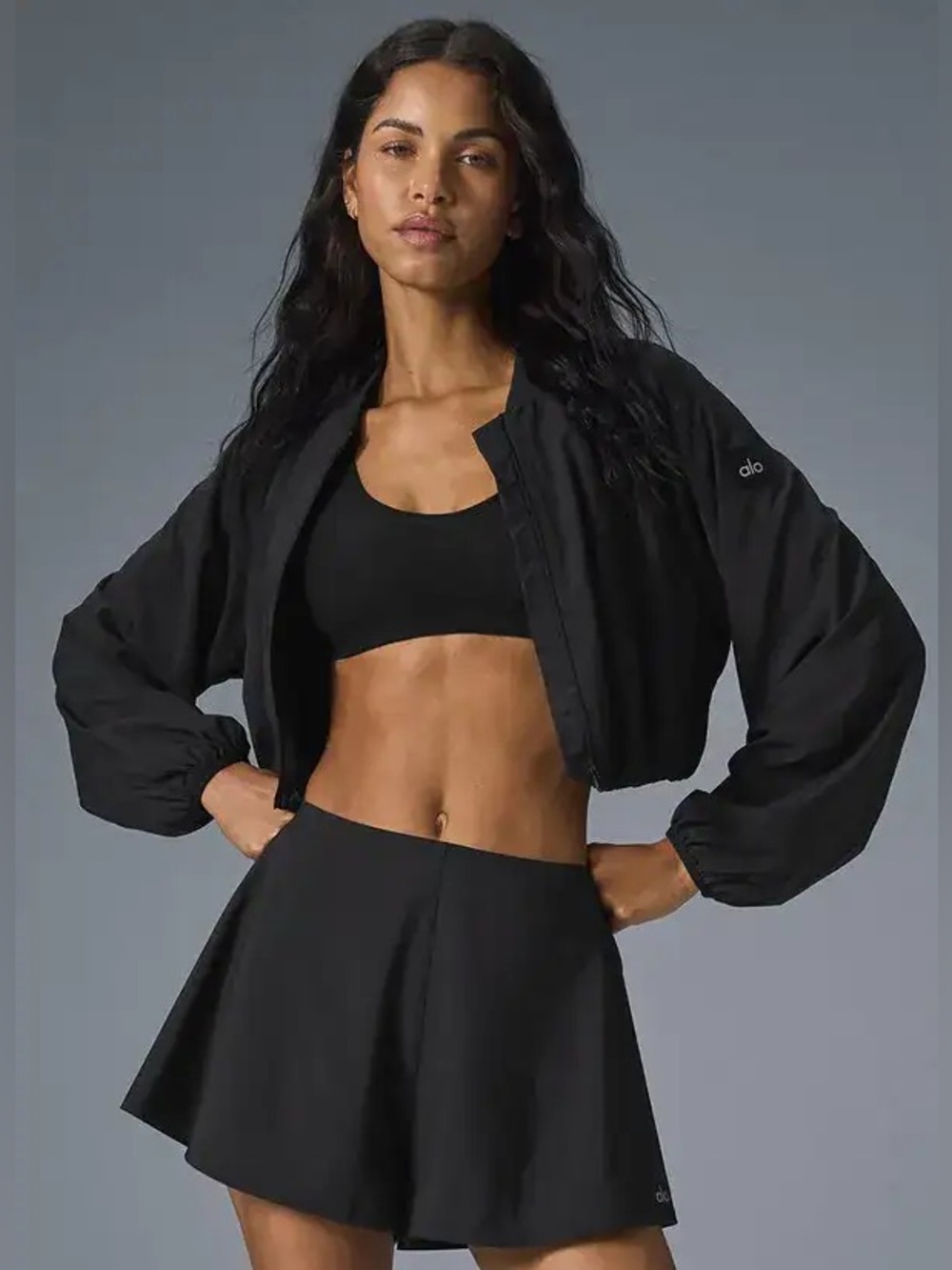 ALO Yoga Tiebreaker Black Lightweight Athletic Zip-Up Activewear Jacket EUC Sz S